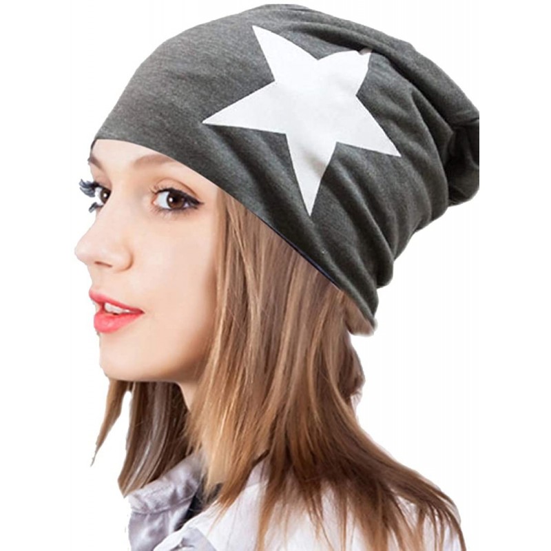 Skullies & Beanies Women's Winter Cotton Beanie Cap Thin Hip-hop Star Hat - Dark Grey - C91279FRVWF $15.41
