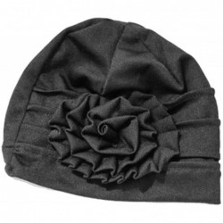 Skullies & Beanies Beanie for Women- Satin Lined Cap- Flower Head Wrap- Elegant Turban - Black - CF18YYIQNSY $40.18