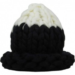 Skullies & Beanies Women's Winter Warm Thick Oversize Cable Knitted Beaine Hat with Pom Pom - (7020) Black/White - C9187I5RO6...