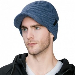 Skullies & Beanies Wool Knit Visor Beanie Winter Hat Cuff Jeep Cap Lined Soft Warm Unisex - 99205_blue - CO18LDC7UII $29.60