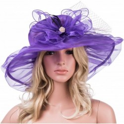 Sun Hats Womens Kentucky Derby Wide Brim Sun Dress Church Wedding Hat A342 - Purple - CE12EZ1FVM3 $25.34