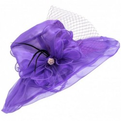 Sun Hats Womens Kentucky Derby Wide Brim Sun Dress Church Wedding Hat A342 - Purple - CE12EZ1FVM3 $25.34