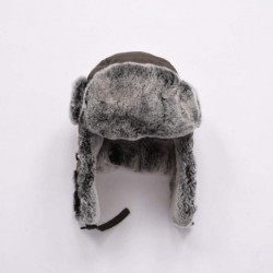 Skullies & Beanies Real Rabbit Fur Trapper Aviator Hat - Women Windproof Winter Russian Cap Earflap Skiing Hats - Coffee - CO...
