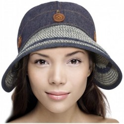 Sun Hats Women's Summer Sun Hat - Two in One Wide Brim Visor Cap - Straw Brim - Navy Blue - CI11KU47YV1 $50.70