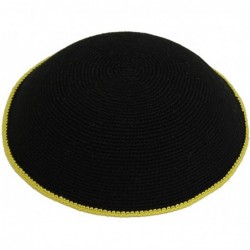 Skullies & Beanies Kippah Black Fine Knit (Serugah) Colored Border Design 17cm - Yellow Border - CQ188ZQRN2D $30.85