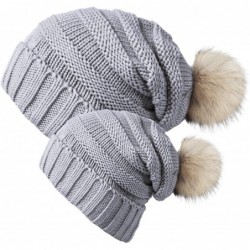Skullies & Beanies 2 Pack Parent-Child Hat Winter Baggy Slouchy Beanie Hat Warm Knit Pom Pom Beanie for Women & Baby - CB184W...