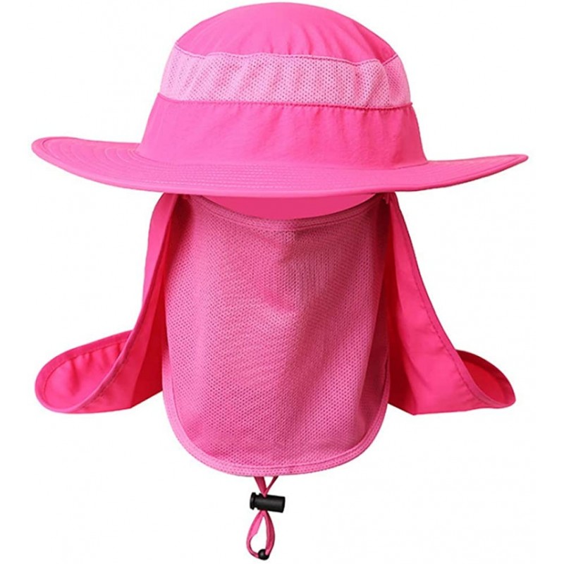 Sun Hats Windproof Fishing Hats UPF50+ UV Protection Sun Cap Outdoor Bucket Mesh Hat - Rose - CI18U5UIZ2C $13.73
