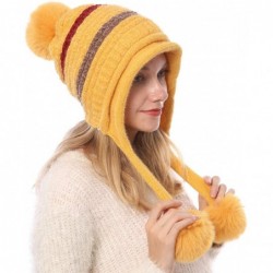 Skullies & Beanies Women Skull Beanie Hat Peruvian Cap Winter Fleeced Ski Ear Flaps Pompoms Cable Knitting - A9-9012-yellow -...
