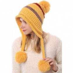 Skullies & Beanies Women Skull Beanie Hat Peruvian Cap Winter Fleeced Ski Ear Flaps Pompoms Cable Knitting - A9-9012-yellow -...