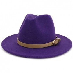Fedoras Women Hats for Winter Wide Brim Fedora Hat with Classic Belt Buckle - Purple - CM18Z0XM2RT $28.03