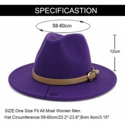 Fedoras Women Hats for Winter Wide Brim Fedora Hat with Classic Belt Buckle - Purple - CM18Z0XM2RT $21.97