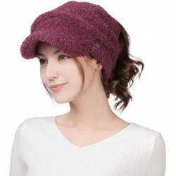 Skullies & Beanies Wool Knitted Visor Beanie Winter Hat for Women Newsboy Cap Warm Soft Lined - 99733_burgundy - CI18KK96082 ...