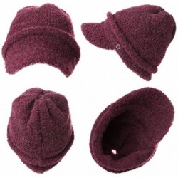Skullies & Beanies Wool Knitted Visor Beanie Winter Hat for Women Newsboy Cap Warm Soft Lined - 99733_burgundy - CI18KK96082 ...