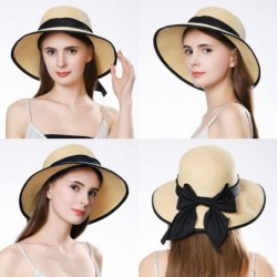 Sun Hats Floppy Straw Sun Hat Fedora for Women Summer Beach Wide Brim Packable Panama Cloche 56-58cm - Beige_99043 - CV18D9HK...