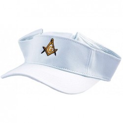 Visors Gold Square & Compass Embroidered Masonic Cotton Twill Adjustable Visor Hat - White - CN127DCG783 $46.36