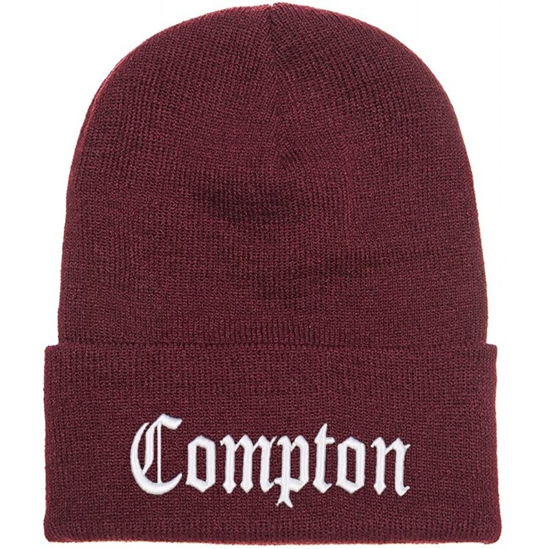 Skullies & Beanies 3D Embroidered Compton Warm Knit Beanie Cap Yupoong - Maroom - CP120S59JV9 $17.96