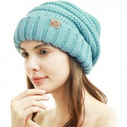 Skullies & Beanies Womens Winter Beanie Warm Cable Knit Hat Style Stretch Trendy Ribbed Chunky Cap - 1 Mint Green - C918MH3O7...