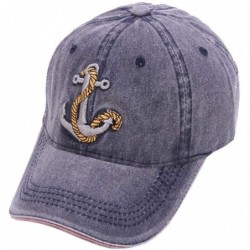 Baseball Caps Unisex Anchor Embroidery Denim Hat Vintage Washed Baseball Cap Captain - Light Blue - CT18NOTYTSC $24.94