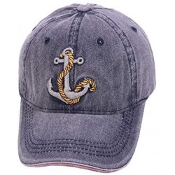Baseball Caps Unisex Anchor Embroidery Denim Hat Vintage Washed Baseball Cap Captain - Light Blue - CT18NOTYTSC $18.79