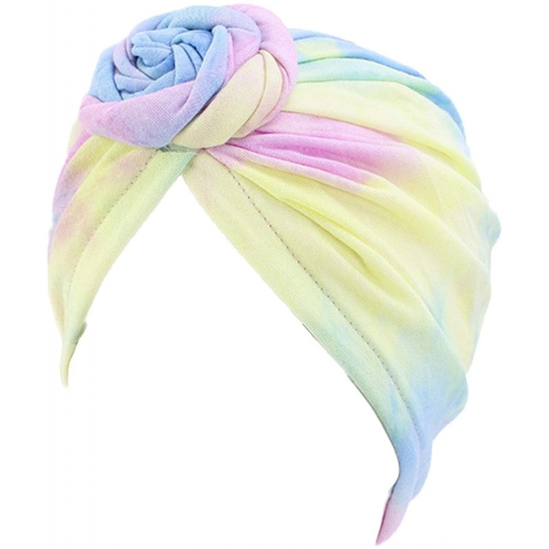 Sun Hats Shiny Turban Hat Headwraps Twist Pleated Hair Wrap Stretch Turban - Tie Dye Purple Blue - CZ198QIQ2CA $14.64