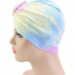 Sun Hats Shiny Turban Hat Headwraps Twist Pleated Hair Wrap Stretch Turban - Tie Dye Purple Blue - CZ198QIQ2CA $14.64