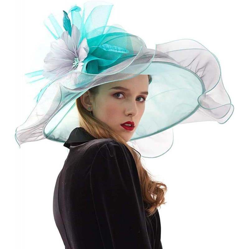Sun Hats Women's Organza Kentucky Derby Tea Party Hat - Design 1 - Bluish Green - CR18T6K24R3 $12.55