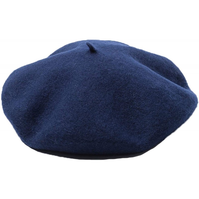 Berets Men's Unisex Adults Solid Color Wool Artist French Beret Hat - Navy Blue - CQ18L348ZQM $19.73