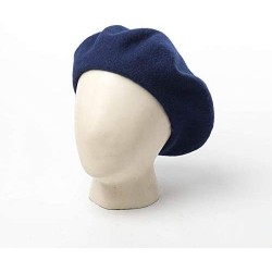 Berets Men's Unisex Adults Solid Color Wool Artist French Beret Hat - Navy Blue - CQ18L348ZQM $19.73