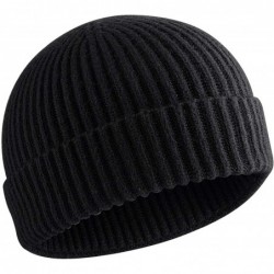 Skullies & Beanies 50% Wool Short Knit Fisherman Beanie for Men Women Winter Cuffed Hats - 1black - CQ18AA0G5TO $18.14