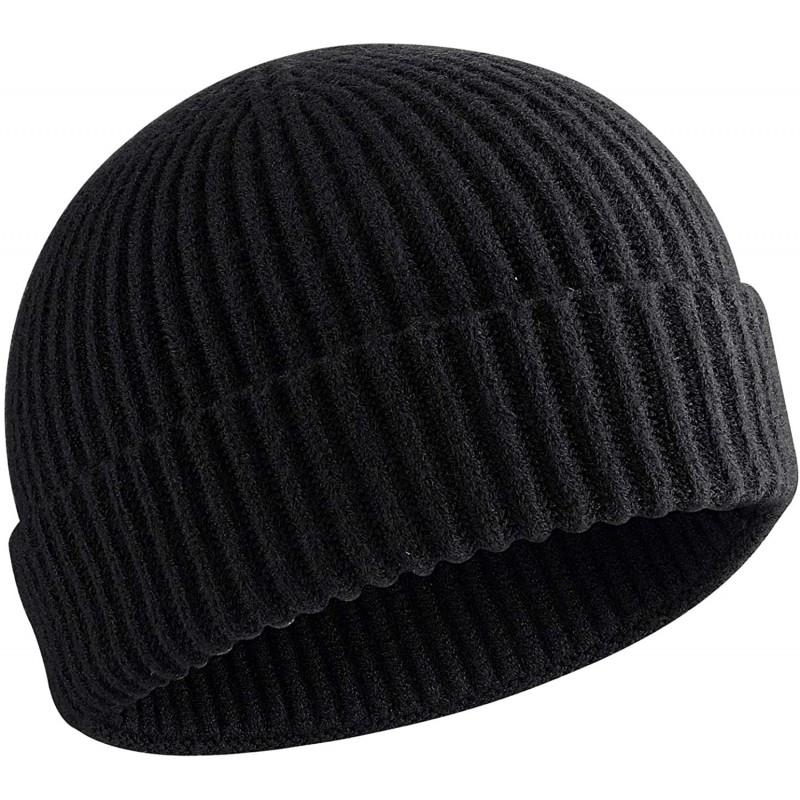 Skullies & Beanies 50% Wool Short Knit Fisherman Beanie for Men Women Winter Cuffed Hats - 1black - CQ18AA0G5TO $12.57