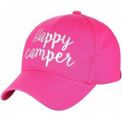 Baseball Caps Women's Embroidered Quote Adjustable Cotton Baseball Cap - Happy Camper- Hot Pink - CK180OTN0QA $30.91