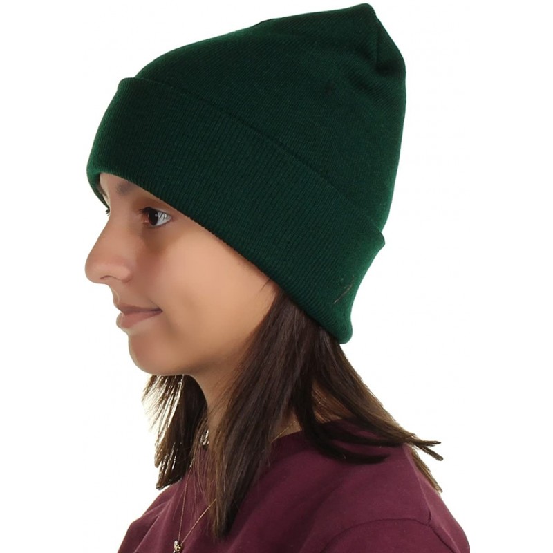 Skullies & Beanies Knit Cuffed Beanie in Bright- Neon Colors One Size fits Most - Forest Green - C31885YRYHX $13.77