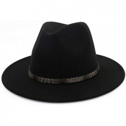 Fedoras Men & Women's Wide Brim Fedora Hat with Band Unisex Felt Panama Cap - Black - CY18LDZLKR6 $28.87