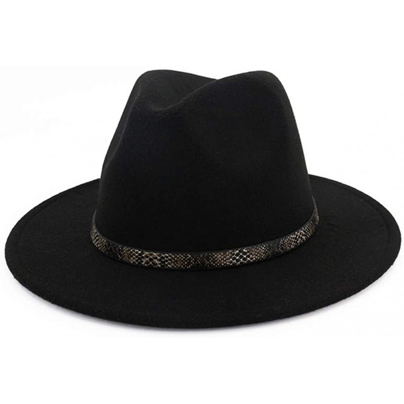 Fedoras Men & Women's Wide Brim Fedora Hat with Band Unisex Felt Panama Cap - Black - CY18LDZLKR6 $20.24