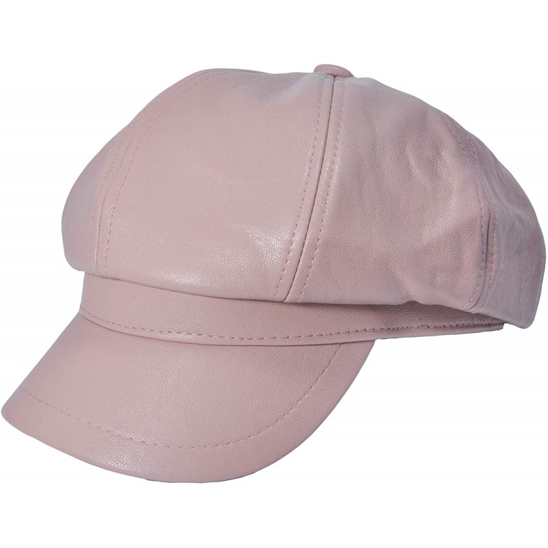 Newsboy Caps Womens PU Leather Newsboy Caps Gatsby Apple Cabbie Hat for Girls - Light Pink - C018Y32963R $20.72