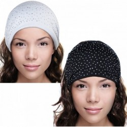 Cold Weather Headbands Sparkling Rhinestone and Dots Wide Elastic Headband - 2 Pcs Set - Black & White - CC11DFFHZX9 $42.11