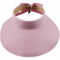 Sun Hats Women's Wide Brim Sun Hat Summer Foldable Straw Sun Visor Bowtie Hat for Travel (Pink) - Pink - CC18UDIOT58 $15.27