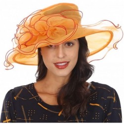 Sun Hats Ladies Wide Brim Organza Derby hat for Kentucky Derby Church Tea Party Wedding - S020-orange - C618R2I8OEM $32.52