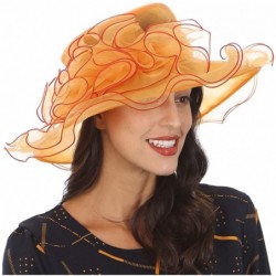 Sun Hats Ladies Wide Brim Organza Derby hat for Kentucky Derby Church Tea Party Wedding - S020-orange - C618R2I8OEM $42.44