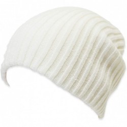 Skullies & Beanies Stretch-fit Ribbed Knit Beanie Skull Winter Hat Sports Running Beanies - Ivory - CA18K3CQUD7 $21.98