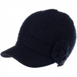 Newsboy Caps Womens Winter Chic Cable Warm Fleece Lined Crochet Knit Hat W/Visor Newsboy Cabbie Cap - CW1860G6D5L $40.67