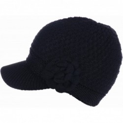 Newsboy Caps Womens Winter Chic Cable Warm Fleece Lined Crochet Knit Hat W/Visor Newsboy Cabbie Cap - CW1860G6D5L $22.60