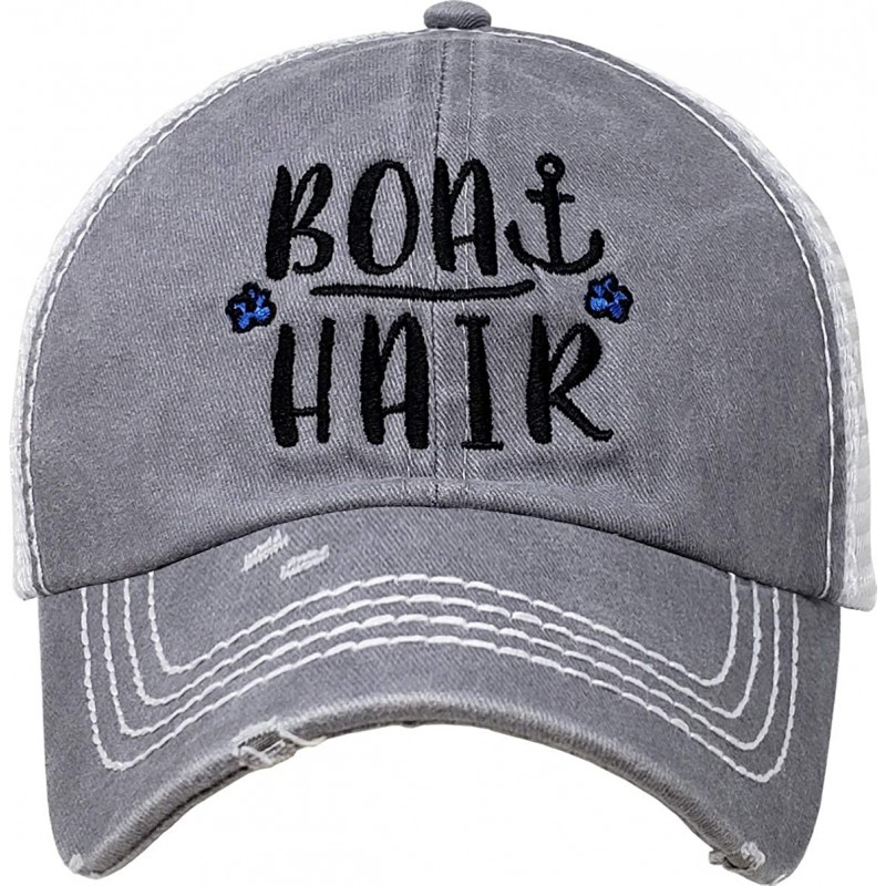 Baseball Caps Dad Hat Unisex Mesh Trucker Distressed Vintage Patch Baseball Cap - Boat Hair - Grey - CW18RRE84S0 $25.63
