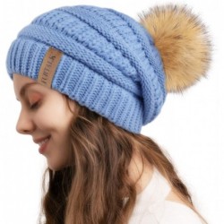 Skullies & Beanies Womens Winter Knit Slouchy Beanie Hat Warm Skull Ski Cap Faux Fur Pom Pom Hats for Women - CI18A8Q7SMG $23.99