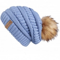 Skullies & Beanies Womens Winter Knit Slouchy Beanie Hat Warm Skull Ski Cap Faux Fur Pom Pom Hats for Women - CI18A8Q7SMG $15.58