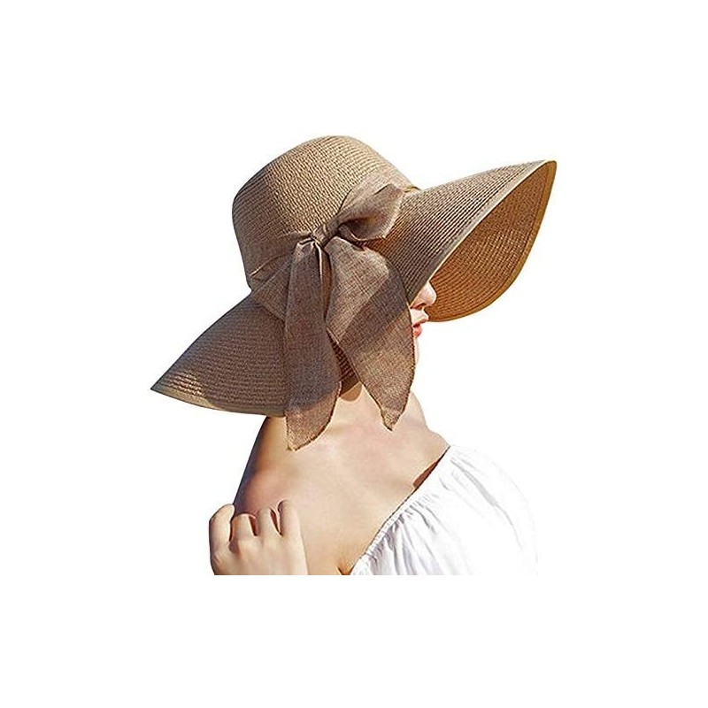Sun Hats Women' s Summer Pure Sunshade Straw Cap Floppy Big Bow Knot Beach Sun Hat 002 - Khaki - CE18SUI6Q8C $12.79