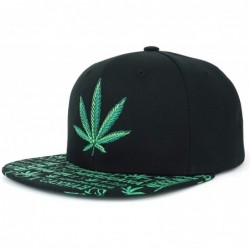 Baseball Caps Rasta Marijuana Leaf Weed 3D Embroidered Flat Bill Snapback Cap - Black Green - C8187ELM5D3 $30.19
