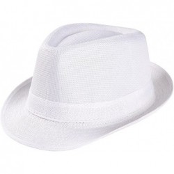Sun Hats Summer Straw Fedora Hat for Women Classic Hat Cute Beach Panama Hats Cuban Trilby Hat - White - CS18QCH5M0I $17.13