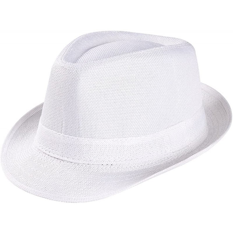 Sun Hats Summer Straw Fedora Hat for Women Classic Hat Cute Beach Panama Hats Cuban Trilby Hat - White - CS18QCH5M0I $13.20