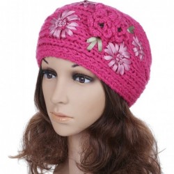 Headbands Women's Crochet Knitted Winter Headband with 3D Faux Pearl Flowers 2 - RoseRed - CH1870CX6SH $20.67